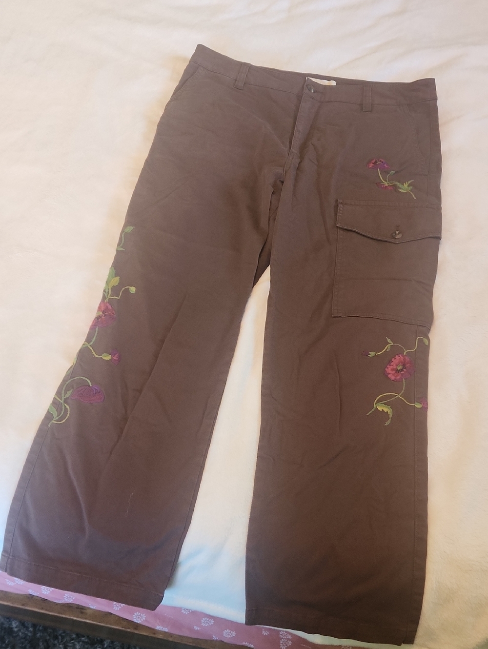 Sundance Brown Trousers with Floral Embroidery